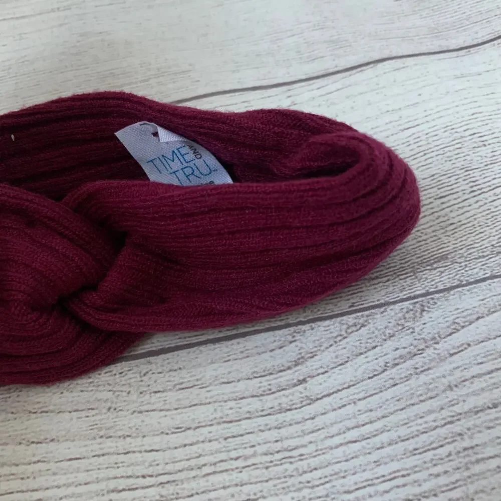 Time and Tru Burgundy Knit Headband Ear Warmer Winter Twisted Bow One Size
